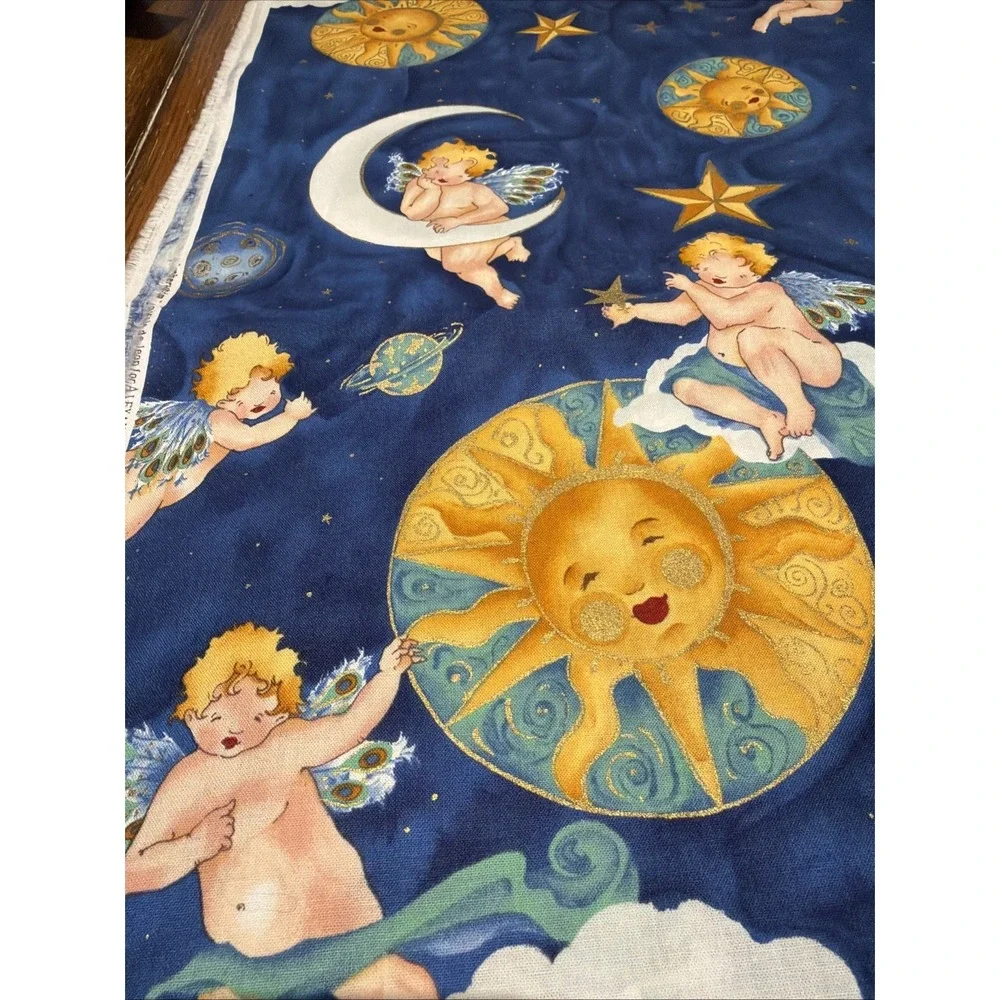 Vintage Alexander‎ Henry Fabric Cherubim 1994 Blue Background 100